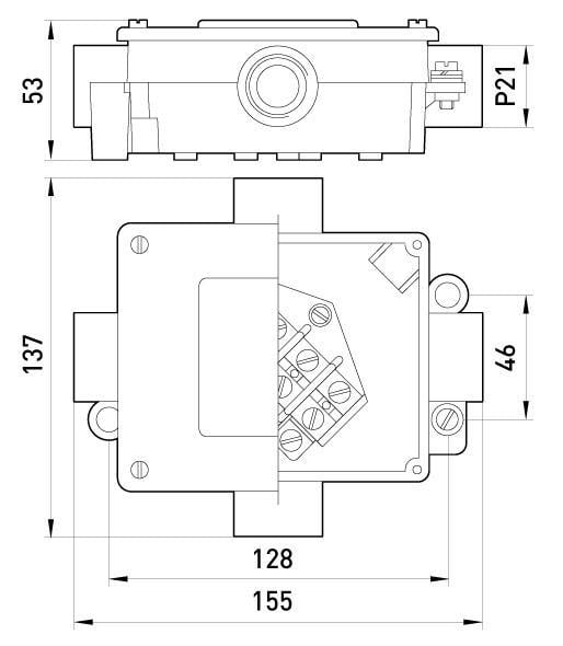 Розподільна коробка E.NEXT 137х155х53 мм зовнішня 4 трубних введення P21 з клемником 5х10 мм2 IP44 алюміній (027) - фото 3
