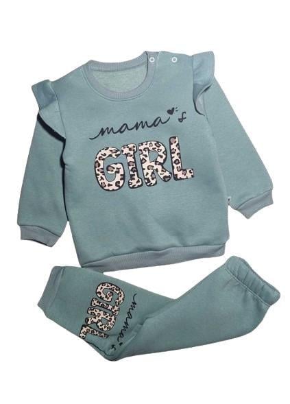Костюм для девочки тринитка на флисе с надписью Mama's Girl 80 см Мятный