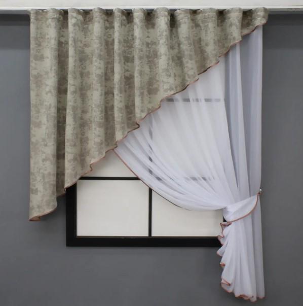Комплект шторы/ламбрекен на кухню 270х170 см Белый/Серо-бежевый (039к) Комплект шторы/ламбрекен на кухню 270х170 см Белый/Серо-бежевый (039к)