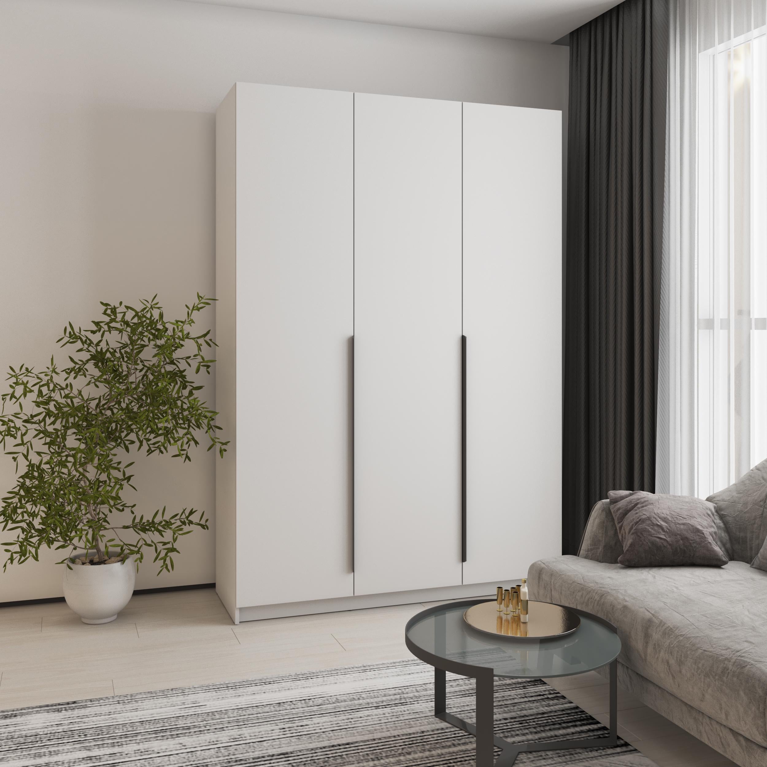 Шафа 3-дверна MebelStar Оскар МДФ Ultra Mat BL-B 4 додаткові полиці 150x52x220 см Аляска біла/Білий (MBS-5735)
