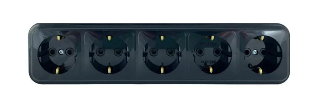 Розетка п'ятимісна з заземленням RO16-255 Чорний