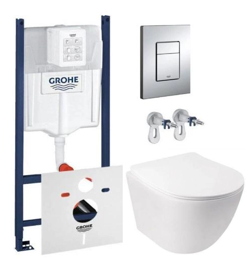 Комплект подвесного унитаза с крышкой Qtap Jay Ultra Quiet и инсталляции Grohe Rapid SL 4в1 (3884000G/38732000/QT07335177W)