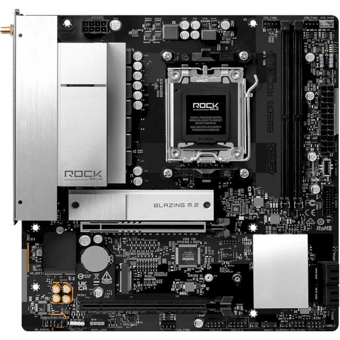 Материнская плата ASRock B850M ROCK Wi-Fi Micro-ATX sAM5 AMD B850 2xDDR5 2xM.2 4xSATA DP HDMI 2.5GbE Black (35226913)