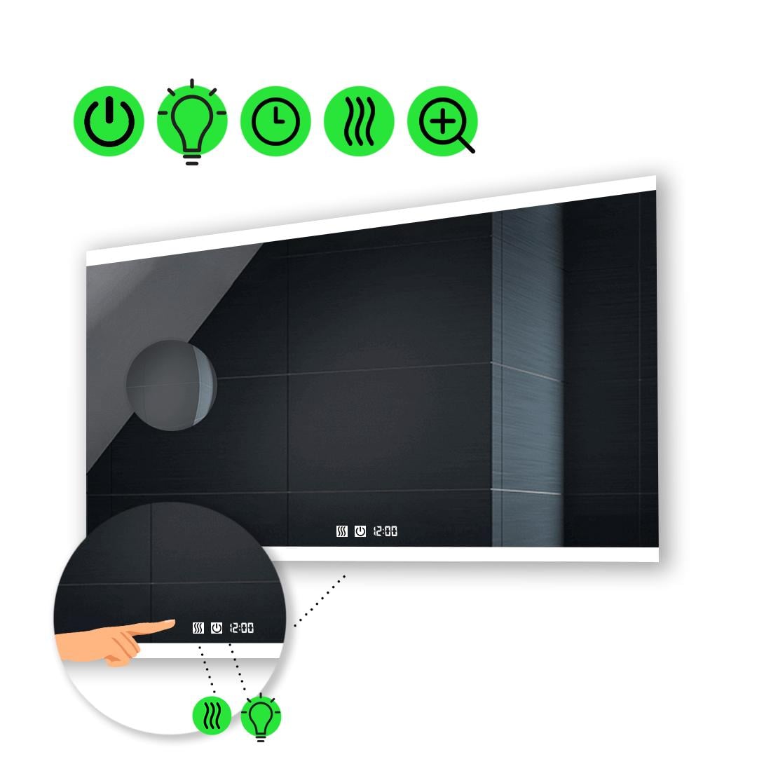 LED-зеркало 90x60 см с двумя сенсорами/часами/подогревом и линзой без подсветки Ines (Inesg73)