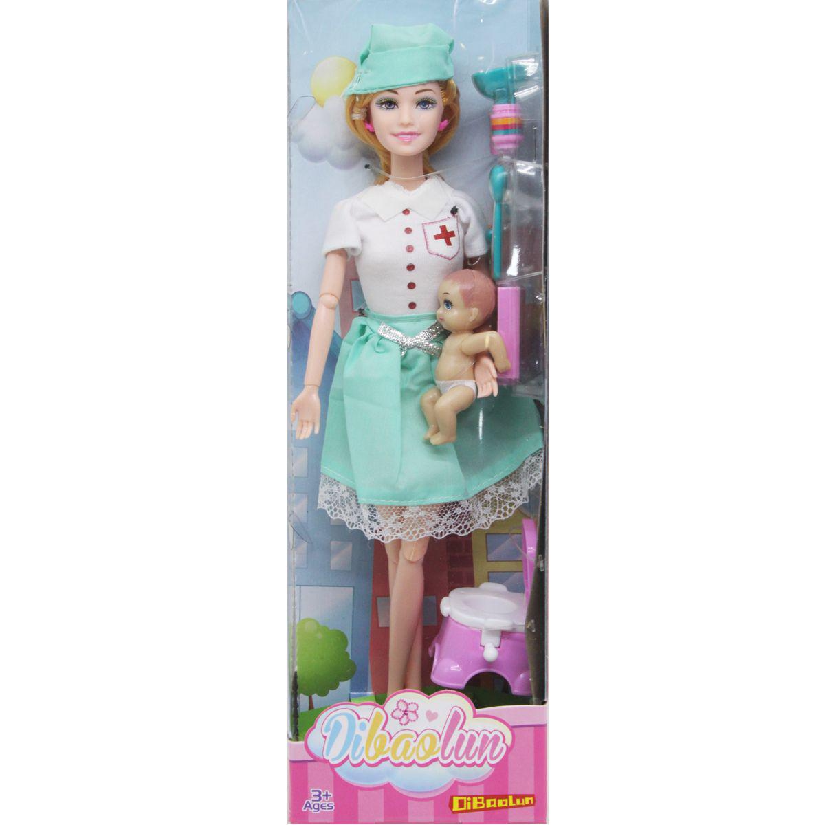 Кукла Медсестра с ребенком в мятной юбке (217904) Кукла Медсестра с ребенком в мятной юбке (217904)