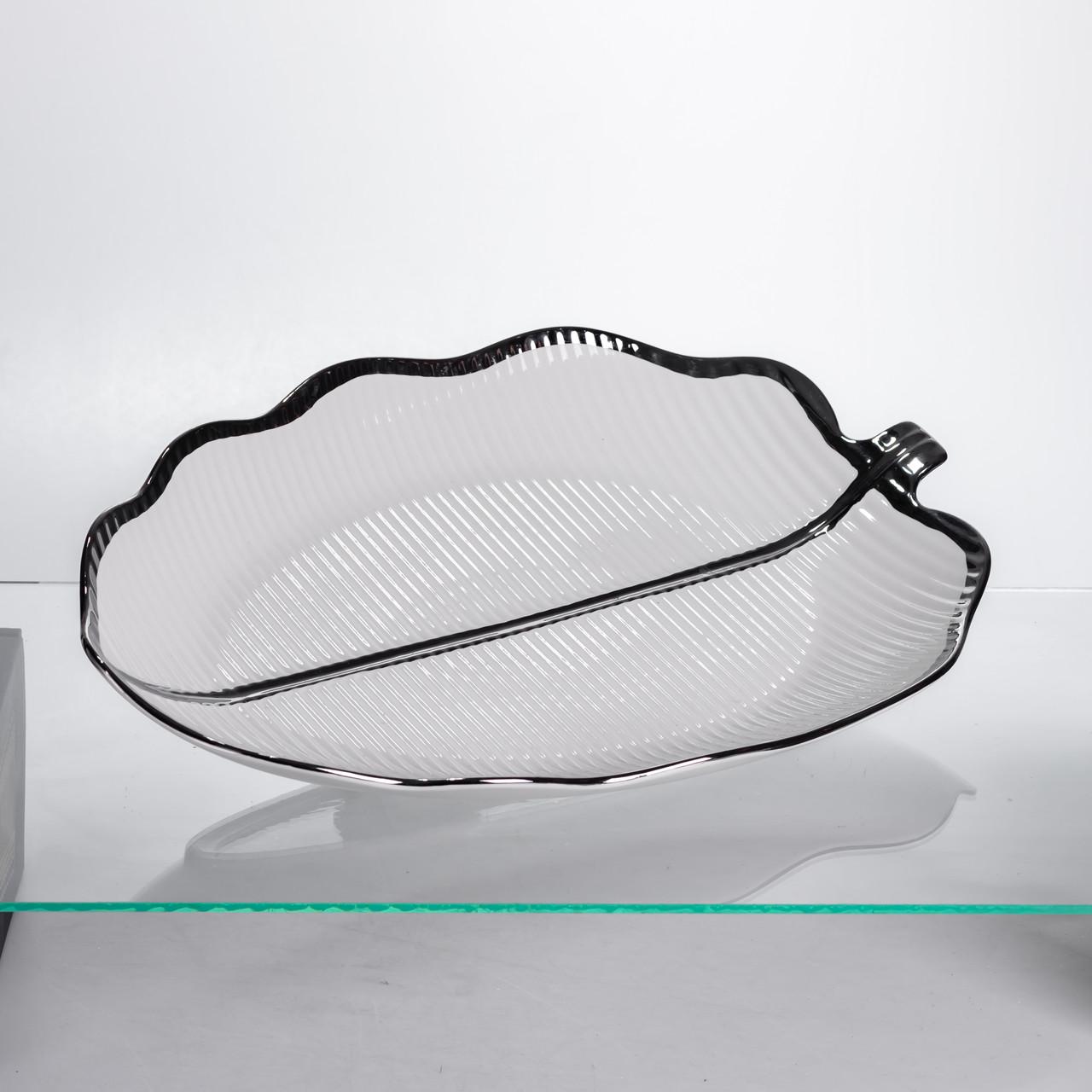 Менажница Листок с черным ободком 2 секции 35,5 см (ML6046) Менажница Листок с черным ободком 2 секции 35,5 см (ML6046)