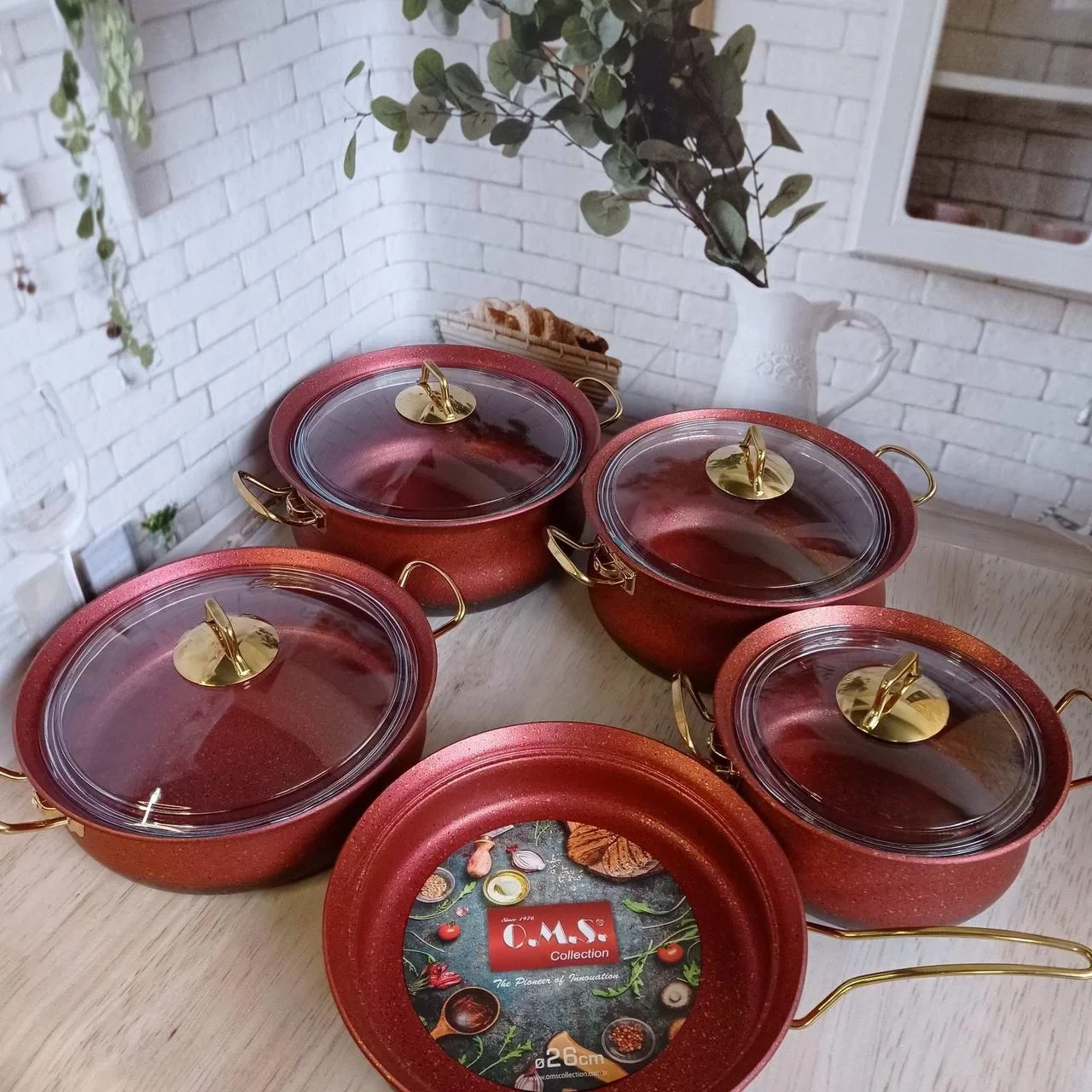 Набор посуды OMS Collection 3045 9 предметов Red - фото 2