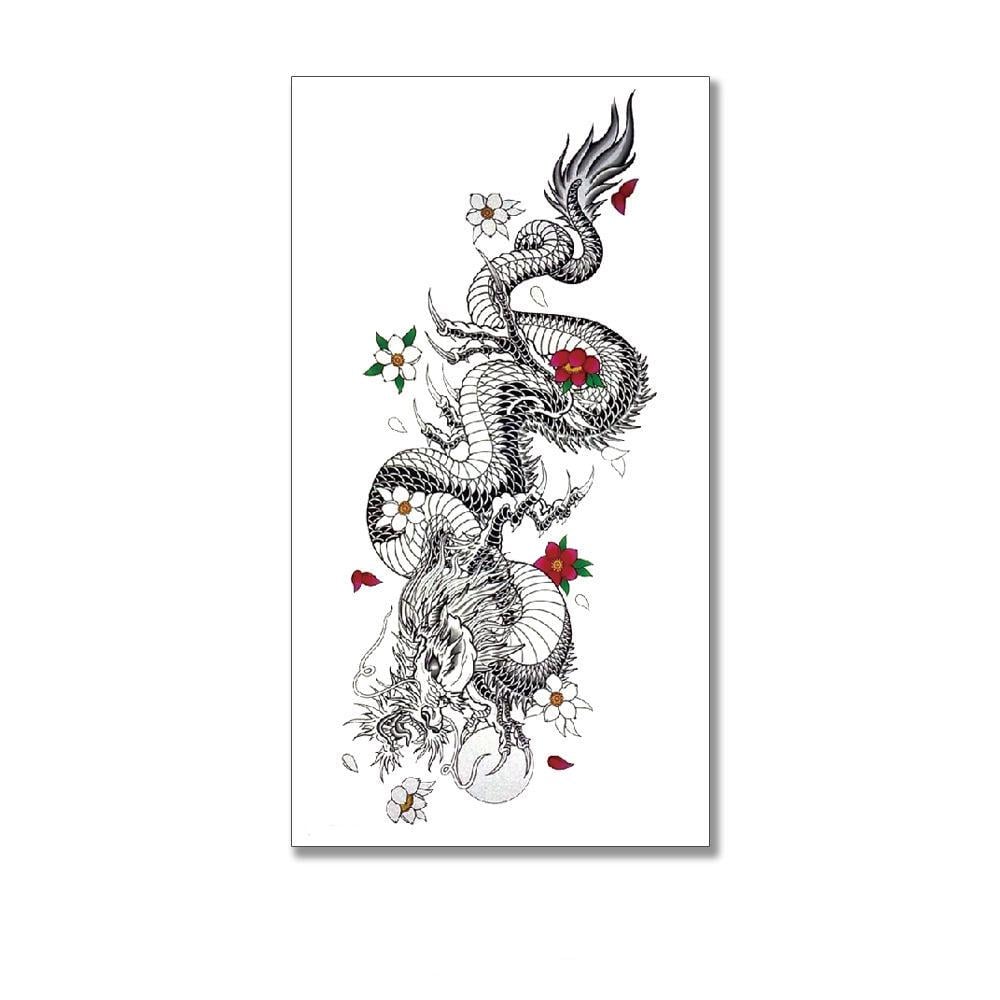Тату тимчасове водостійке 3D велике Дракон з квітами XQB-327 20х8 см (4506387) Тату тимчасове водостійке 3D велике Дракон з квітами XQB-327 20х8 см (4506387)
