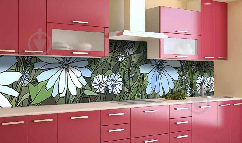 Наклейка виниловая кухонный фартук  Zatarga  "Голубые Цветы витраж"  600х2500 мм