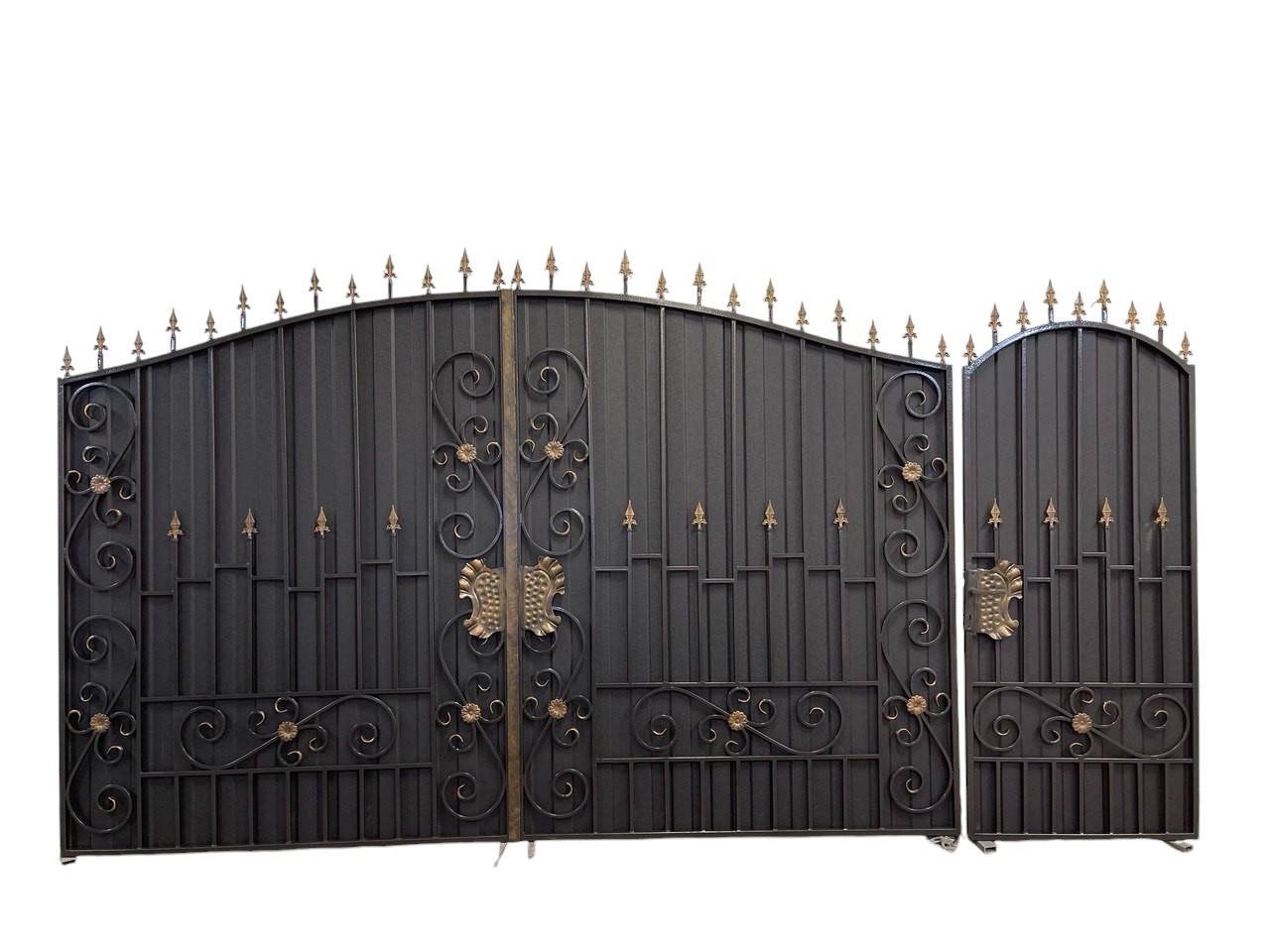 Ворота ковані з хвірткою та профнастилом 3400х2000 мм (А-0152)