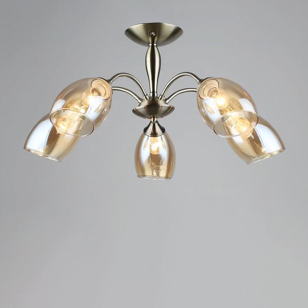 Люстра потолочная Light House SR-19203/5 AB E27 680х300 мм Бронзовый/Янтарный