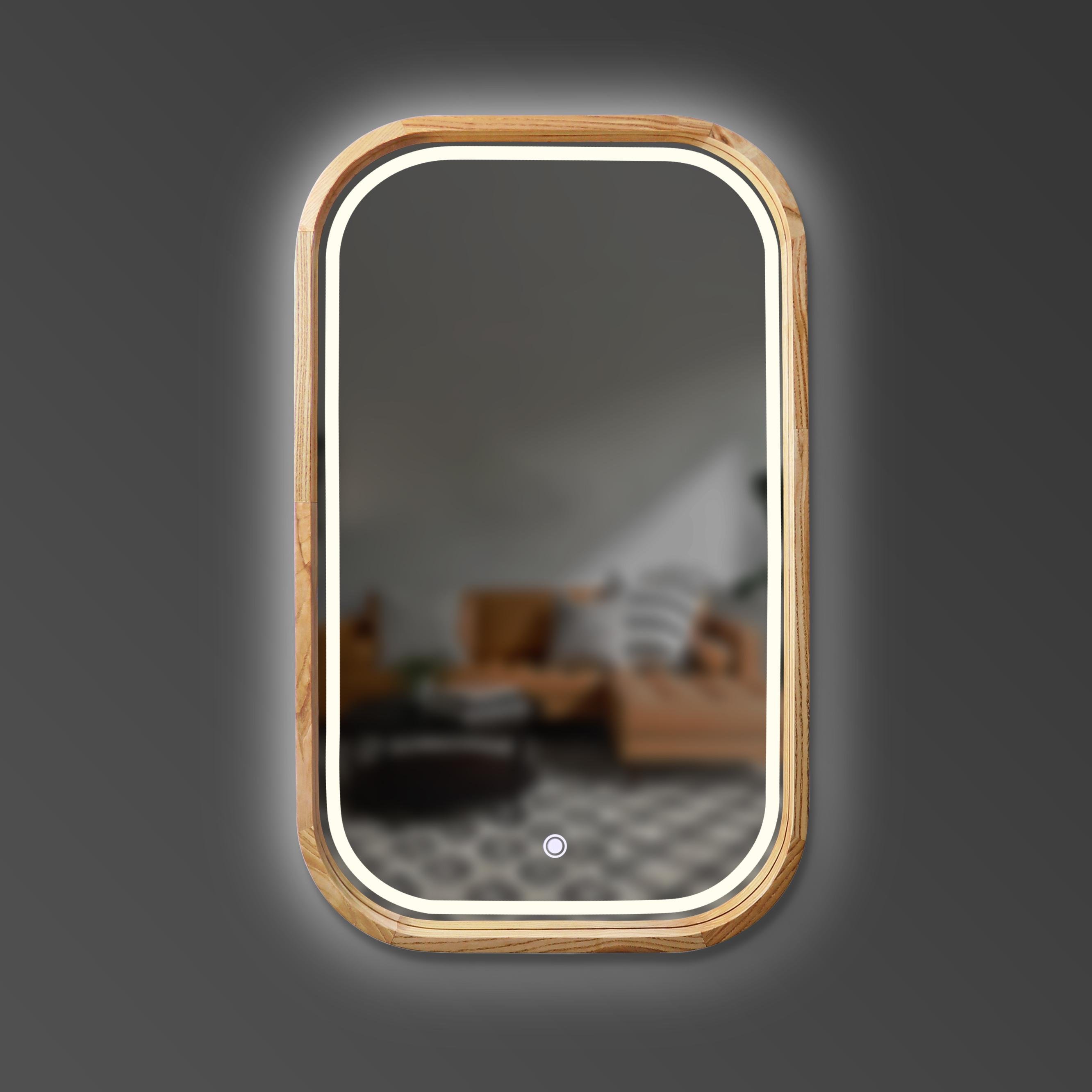 Зеркало прямоугольное Luxury Wood Reliability Natural Light деревянное с LED-подсветкой 50x70 см Ясень