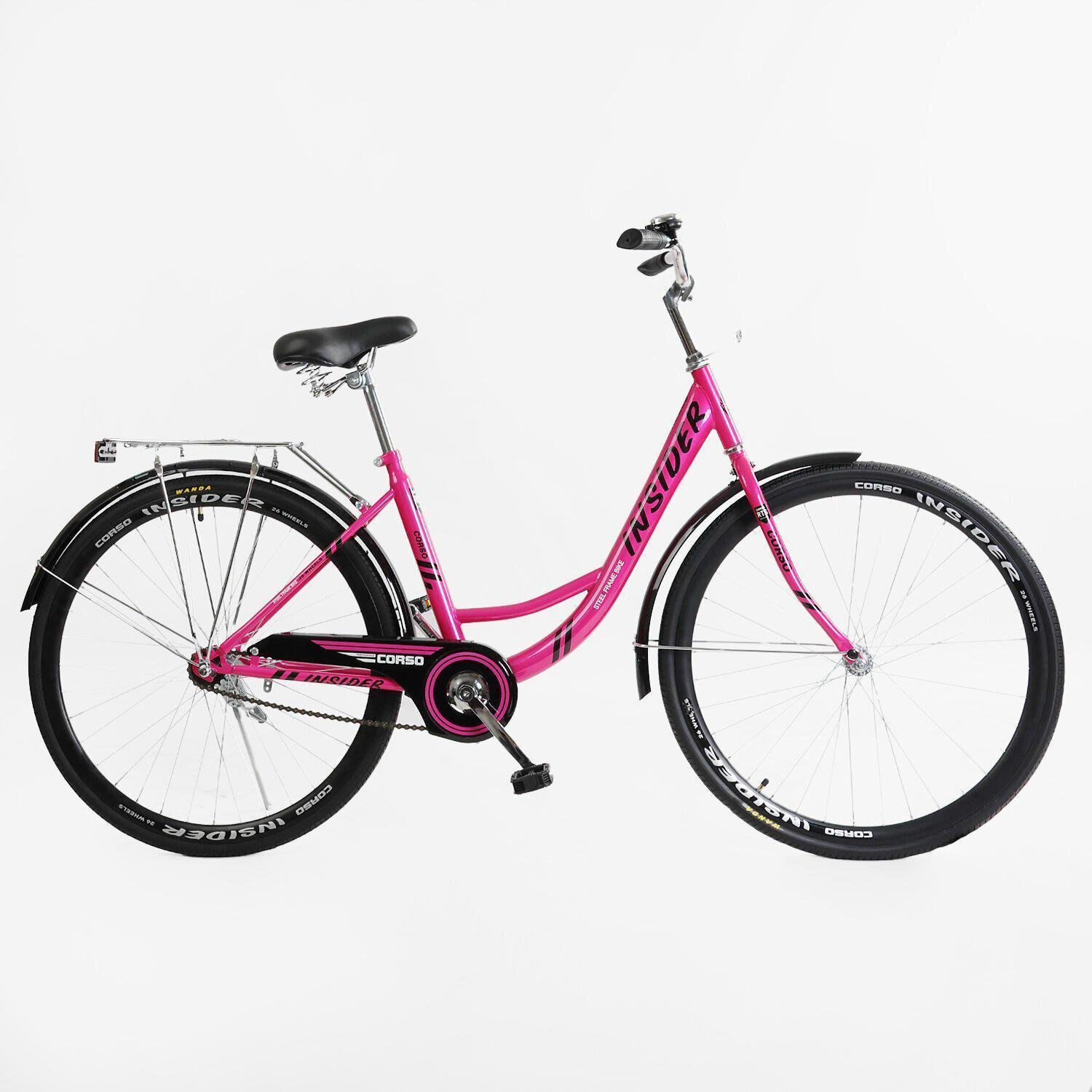Велосипед міський Corso Insider з багажником рама 16,5"/26 " Рожевий - фото 1 Велосипед міський Corso Insider з багажником рама 16,5"/26 " Рожевий - фото 1