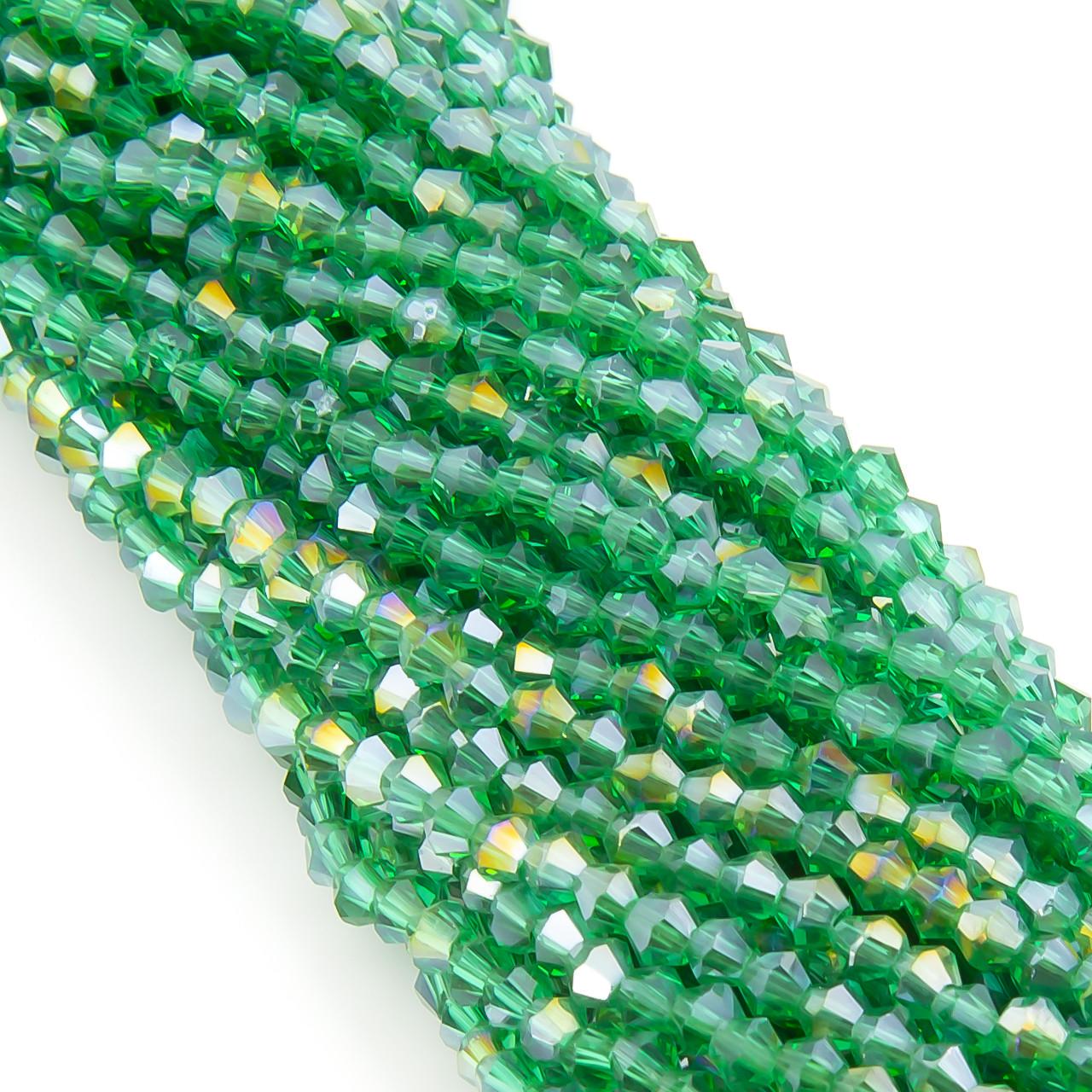Бусины хрустальные Биконус АВ 3,5х3,2 мм 125 шт. Зеленый (БИ0003к55)