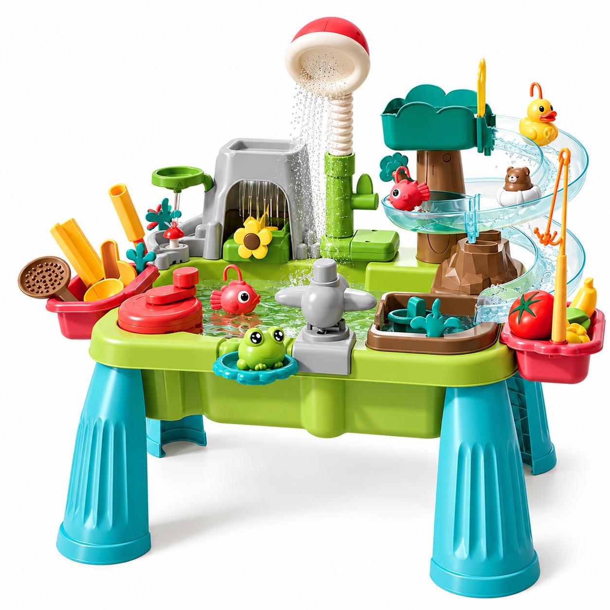 Детский игровой столик для воды и песка с электрическим фонтаном и рыбалкой 43 элем. (79201)