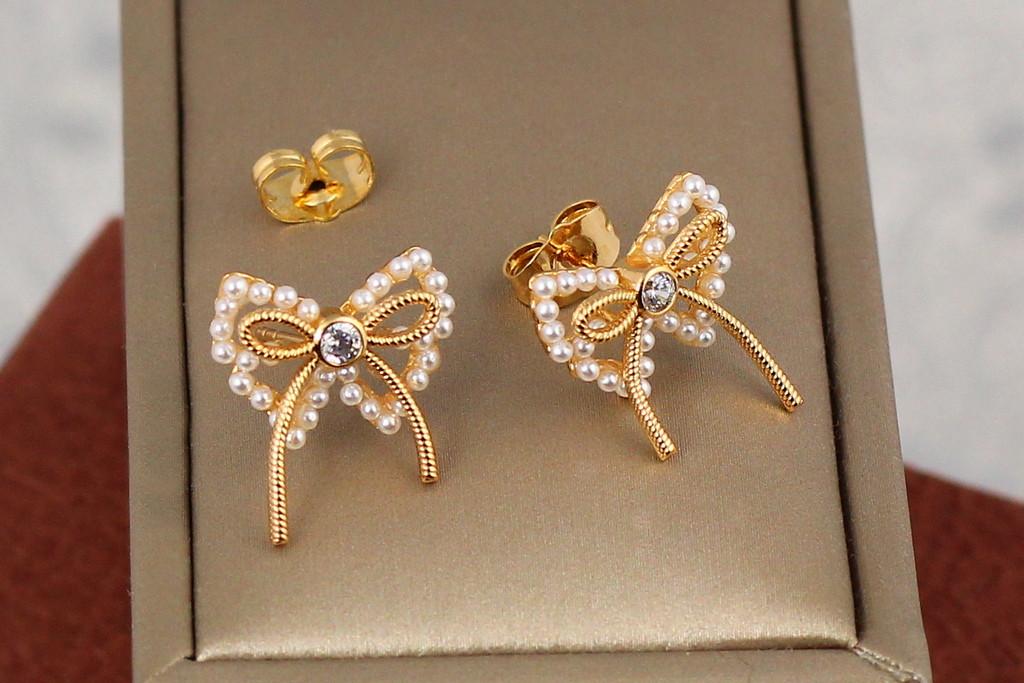 Серьги гвоздики Xuping Jewelry Жемчужные бантики 1,8 см Золотистый