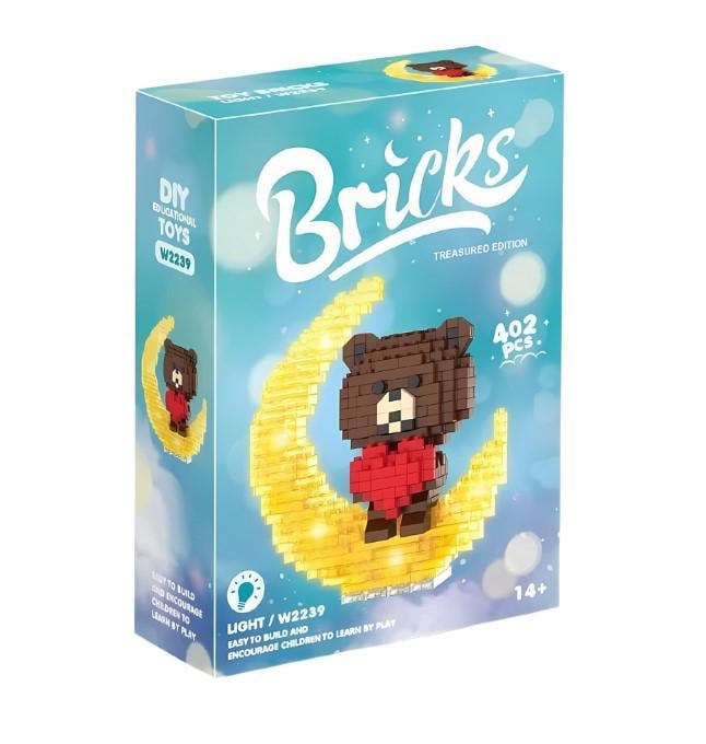 Конструктор-подсвечник мишка с сердечком BRICKS с подсветкой 402 детали