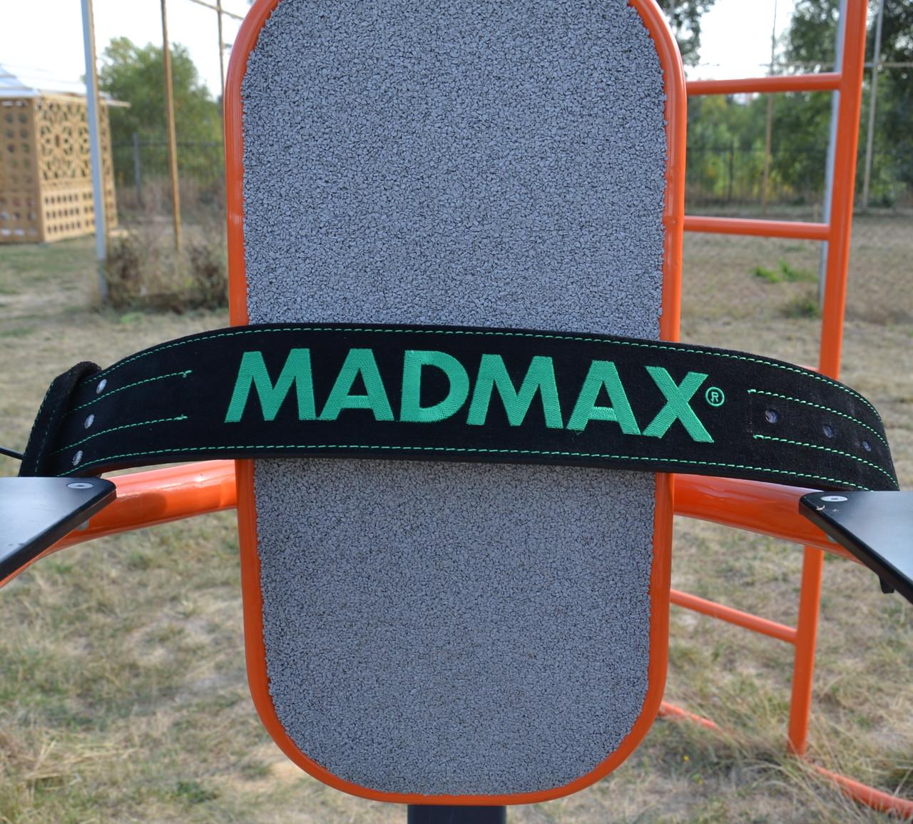 Пояс для тяжелой атлетики MadMax MFB-301 Suede Single Prong кожаный M Black/Green (58-68-MFB-301_M) - фото 7