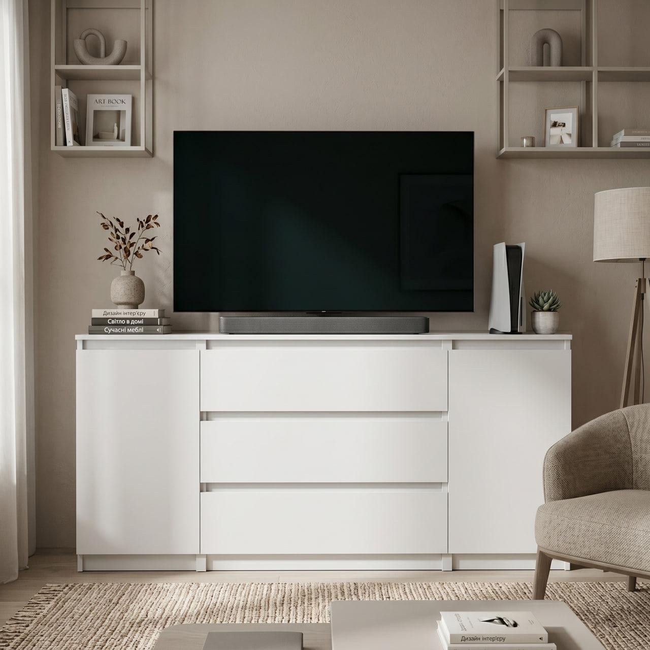 Комод MEBEX на 3 ящика с боковыми тумбами 160х40х77 см Белый (VERTO3B1600WH) Комод MEBEX на 3 ящика с боковыми тумбами 160х40х77 см Белый (VERTO3B1600WH)