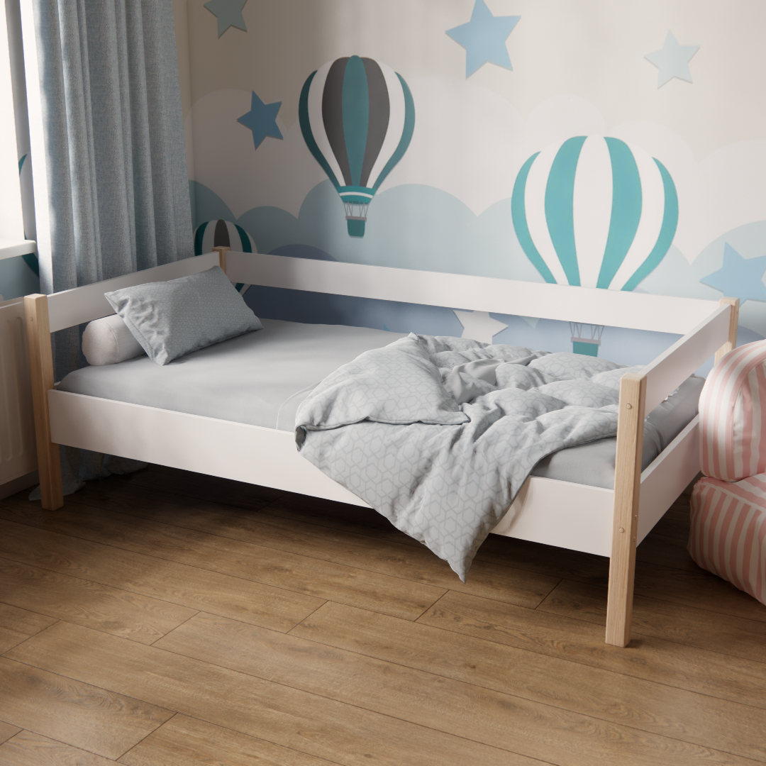 Кровать детская Аврора для детей 3-7 лет из массива ясеня и ЛДСП 160х80 см Белый