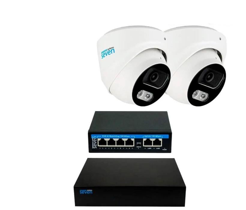 Комплект видеонаблюдения SEVEN IP-7212W2-2MP на 2 купольные 2 Мп IP-камеры