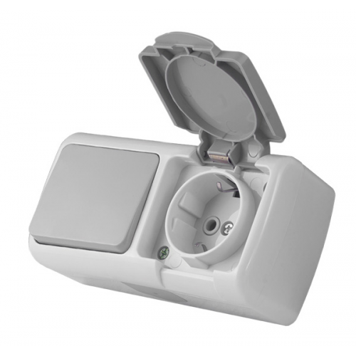 Розетка з заземленям та вимикач накладний E8005-51 IP54 Outdoor Erste