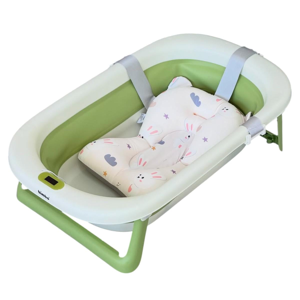 Детская ванна для купания Bimbo складная силиконовая со сливом матрасом и термометром (BM-60530)