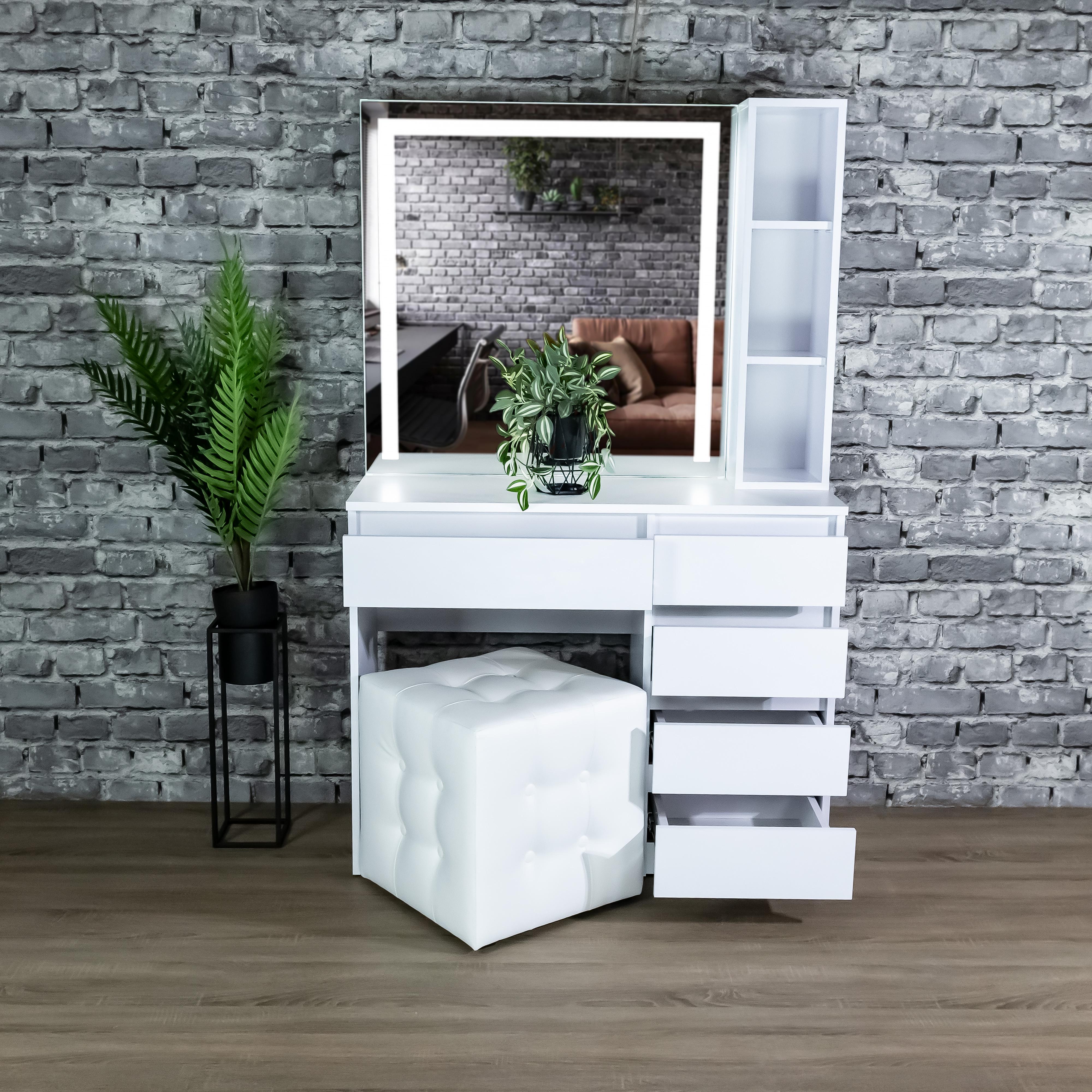 Стіл макіяжний з підсвіткою та полицями 160х100х40 см Білий (03/05/9) - фото 5 Стіл макіяжний з підсвіткою та полицями 160х100х40 см Білий (03/05/9) - фото 5