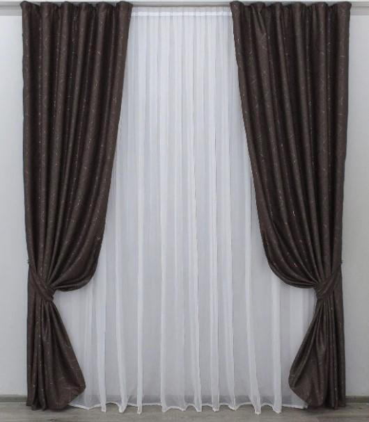 Комплект штор в гостиную Саванна лен/блекаут/рогожка 1,5х2,7 м 2 шт. Венге (687ш)