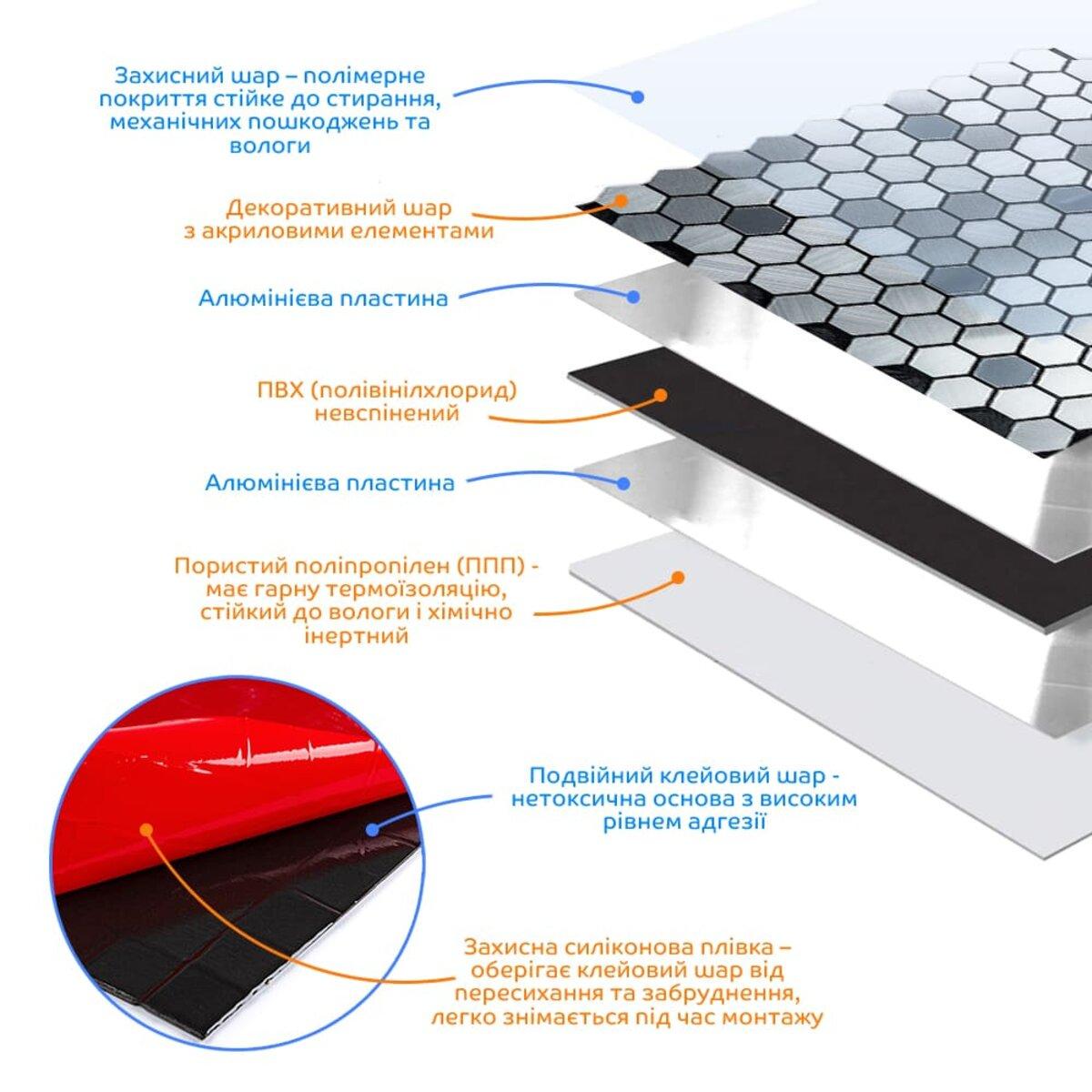 Плитка алюмінієва самоклеюча 300х300х3 мм Срібний мозаїка із дзеркальними вставками (SW-00001928) - фото 2 Плитка алюмінієва самоклеюча 300х300х3 мм Срібний мозаїка із дзеркальними вставками (SW-00001928) - фото 2