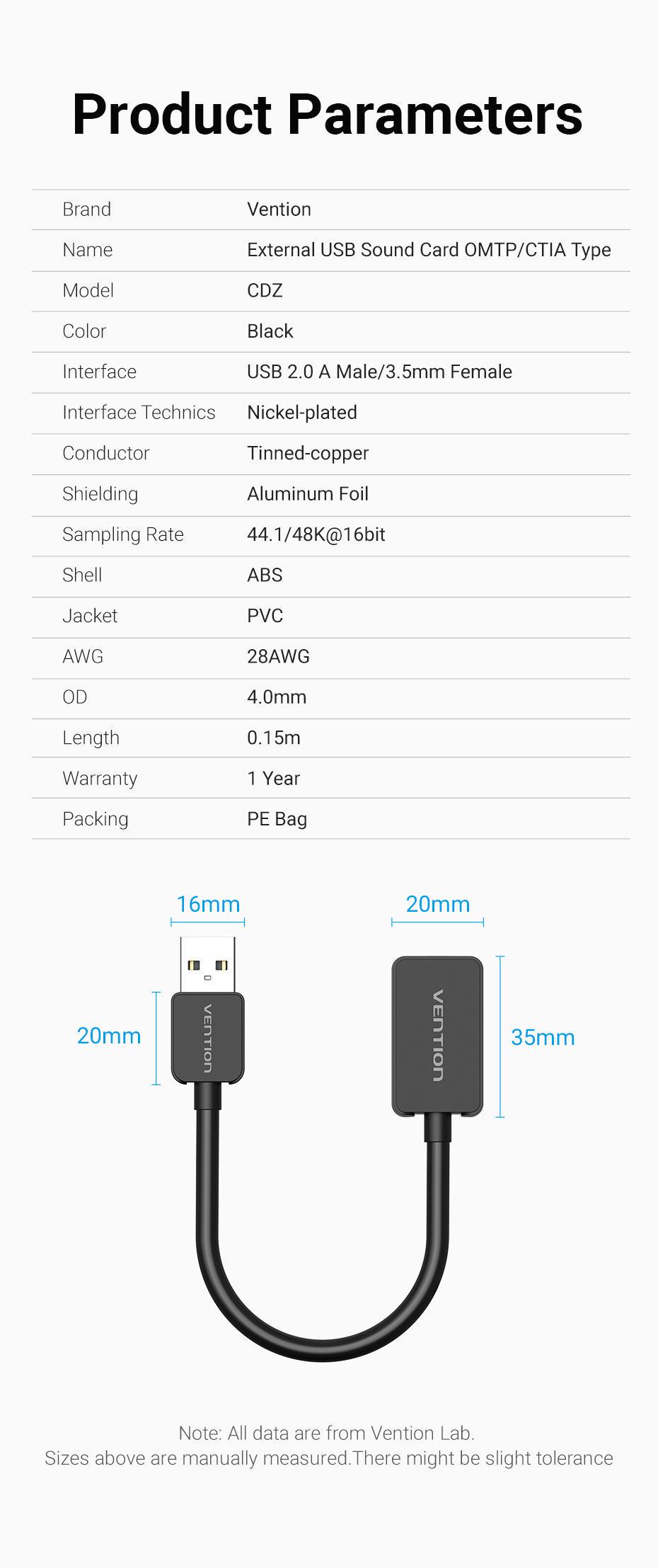 Зовнішня звукова карта Vention USB OMTP CTIA роз'єм 3,5 мм для гарнітури шумозаглушення Plug and Play 48кГц 16біт 0.15 м Чорний (CDZB0) - фото 10 Зовнішня звукова карта Vention USB OMTP CTIA роз'єм 3,5 мм для гарнітури шумозаглушення Plug and Play 48кГц 16біт 0.15 м Чорний (CDZB0) - фото 10