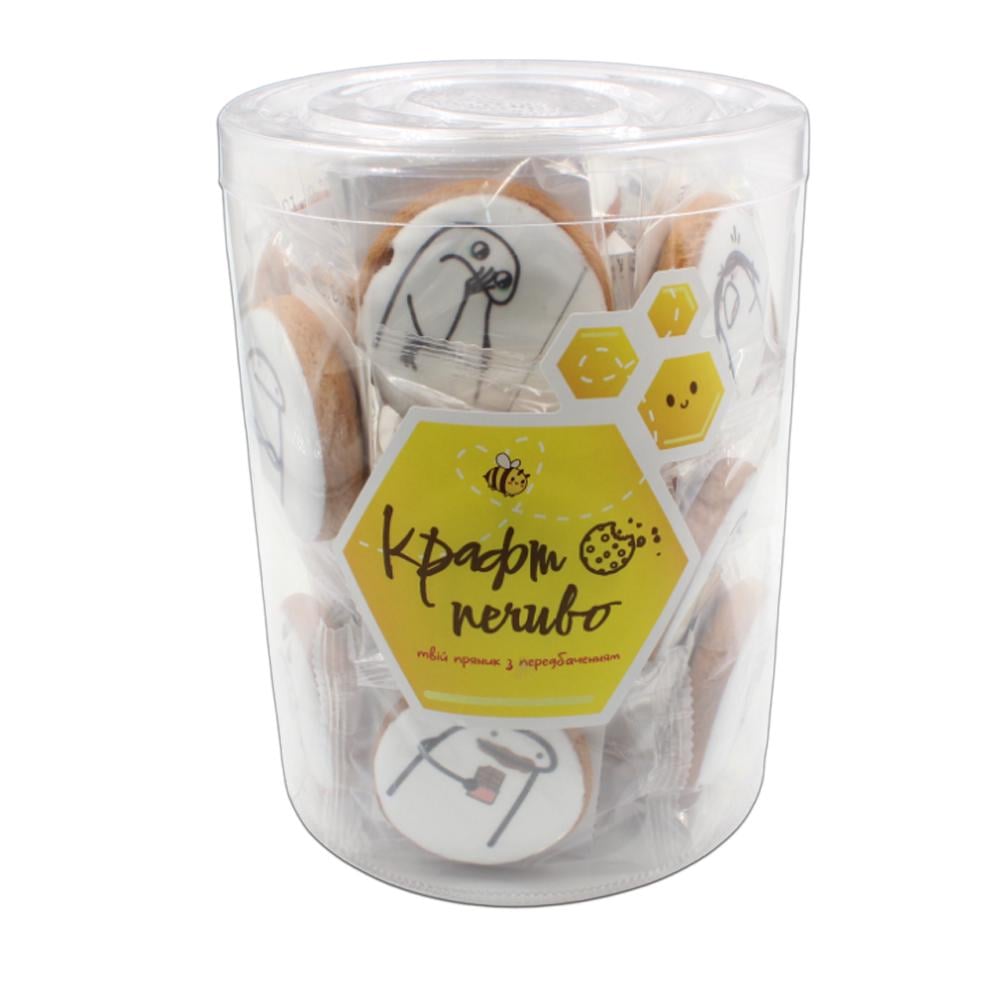 Тубус подарунковий Крафт Печиво медово-імбирні міні-пряники з харчовим друком Чіназес з передбаченням 17 г/шт. 27 шт.