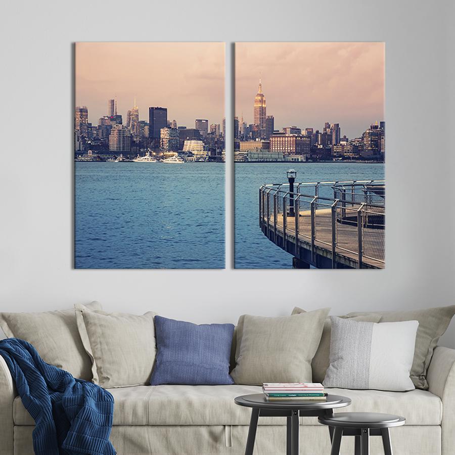 Настенный декор диптих картина на холсте для интерьера Смотровая площадка в Нью-Йорке 165x122 см (369-2)
