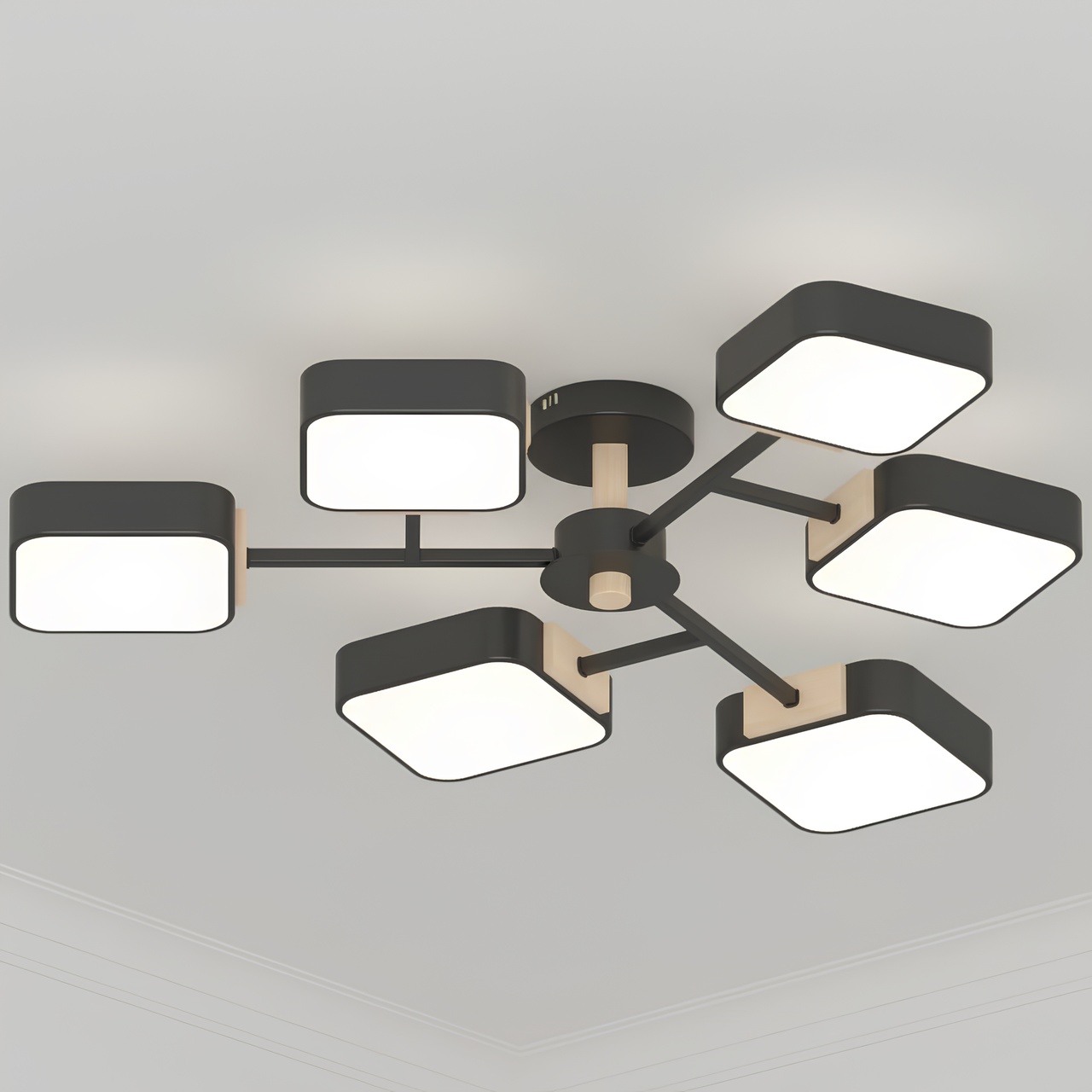 Люстра светодиодная Valeso 108W с квадратными рассеивателями 3000/4200/6000K Черный (XI3363-6)