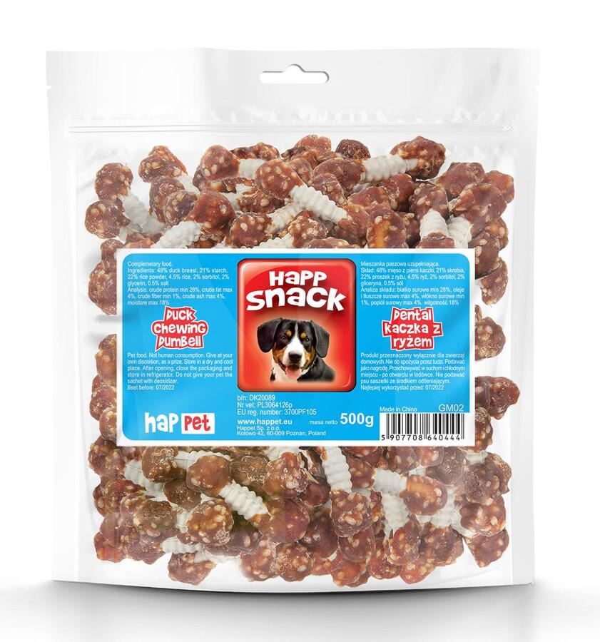 Лакомство для собак дентальные Happet Snack гантельки с уткой и рисом 5 см 500 г (GM02 5907708640444)