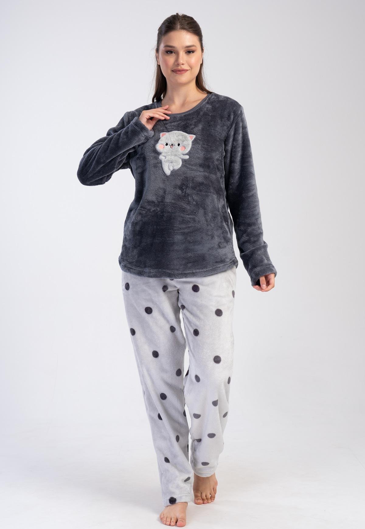 Піжама жіноча махрова лонгслів та штани Vienetta XL Сірий (403155)