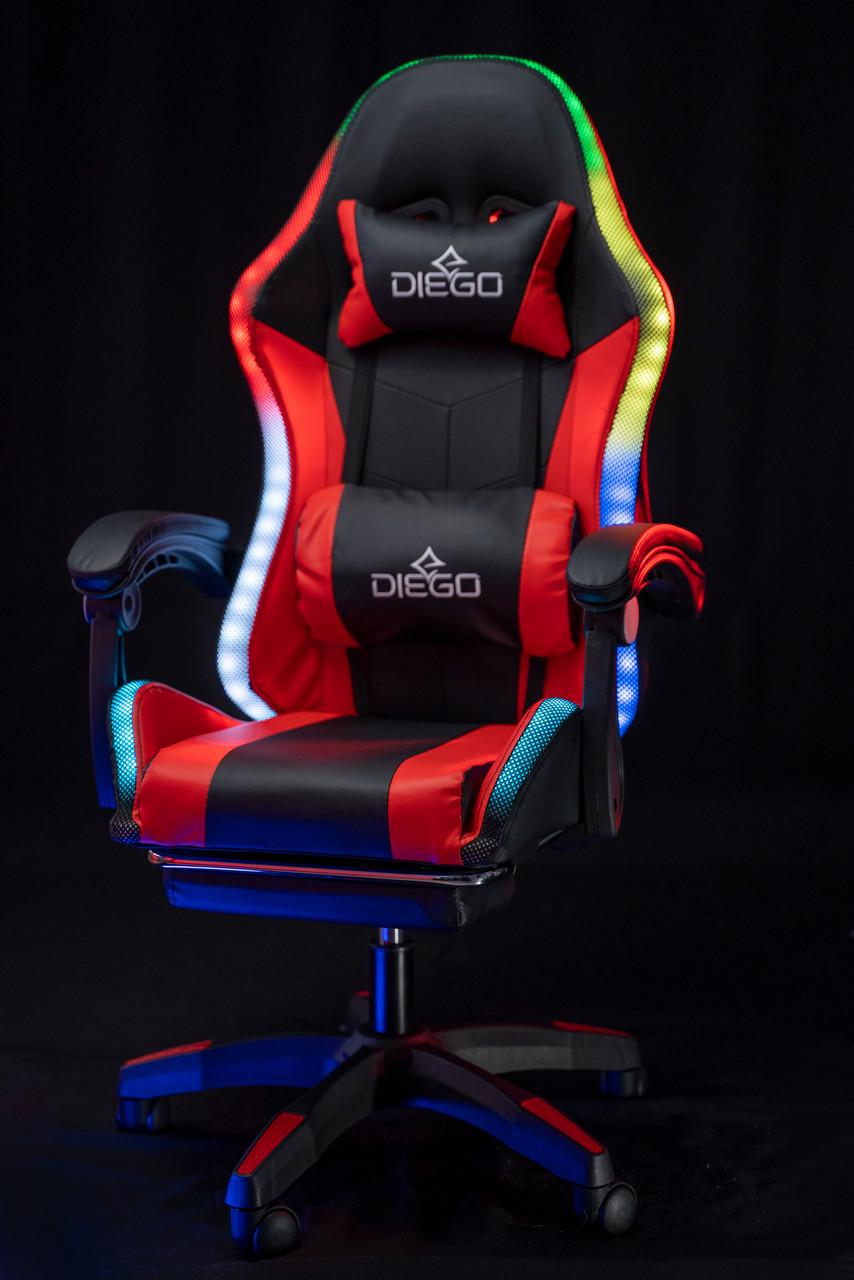 Кресло геймерское Diego с подставкою для ног и подсветкою Черно-красный - фото 3 Кресло геймерское Diego с подставкою для ног и подсветкою Черно-красный - фото 3