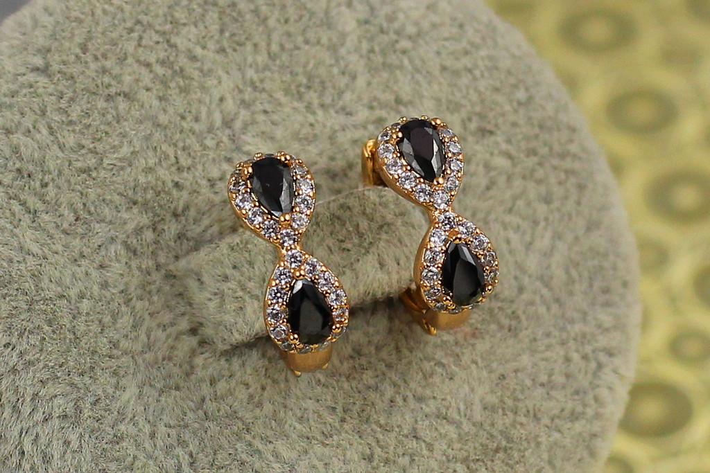 Серьги Xuping Jewelry Две капельки с черными камнями 1,5 см Золотистый (2228516973)
