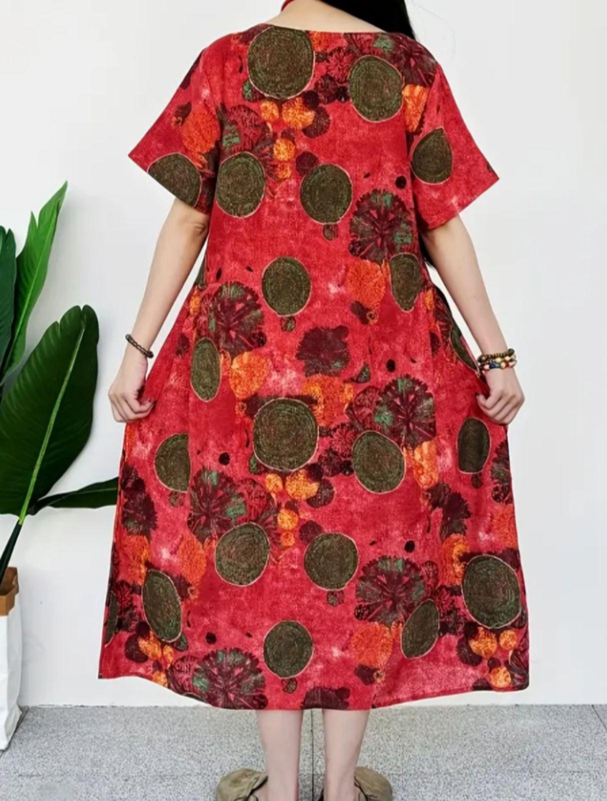 Сукня лляна з короткими рукавами ХL Червоний (00212) - фото 2 Сукня лляна з короткими рукавами ХL Червоний (00212) - фото 2