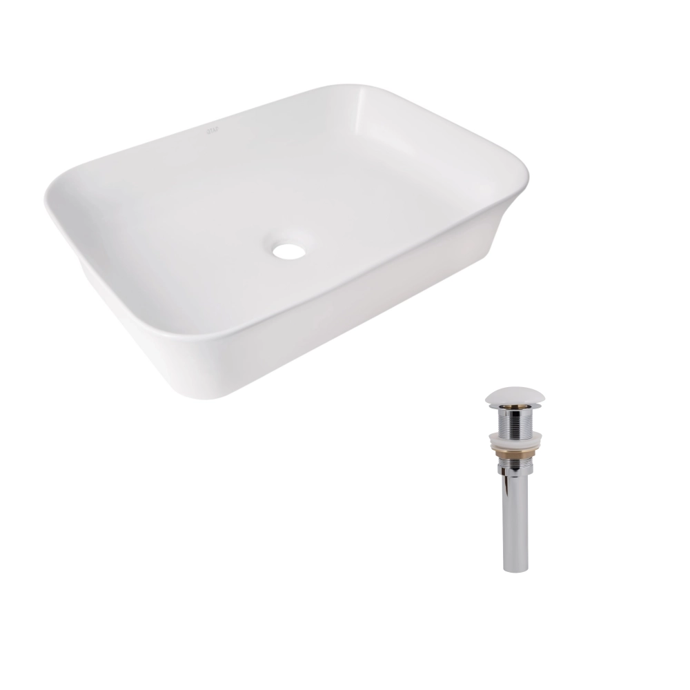 Раковина накладная Qtap Virgo N 560х380х130 мм прямоугольная с донным клапаном White (48462)