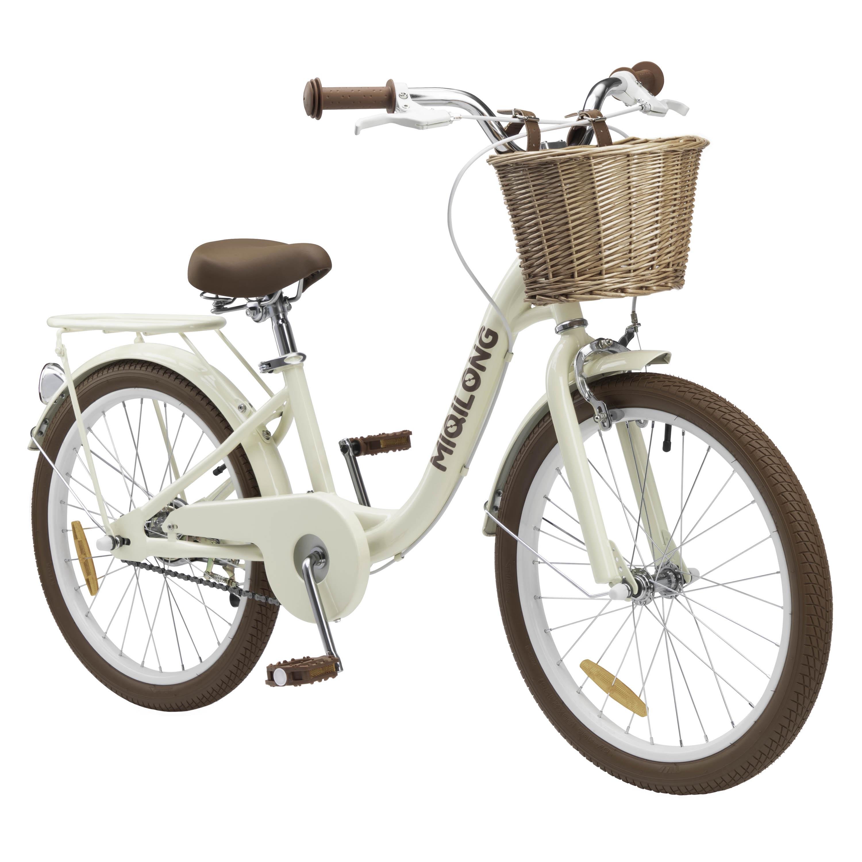 Детский велосипед Miqilong LS 20" с корзиной из натурального ротанга Бежевый (RBB-LS20-BEIGE)