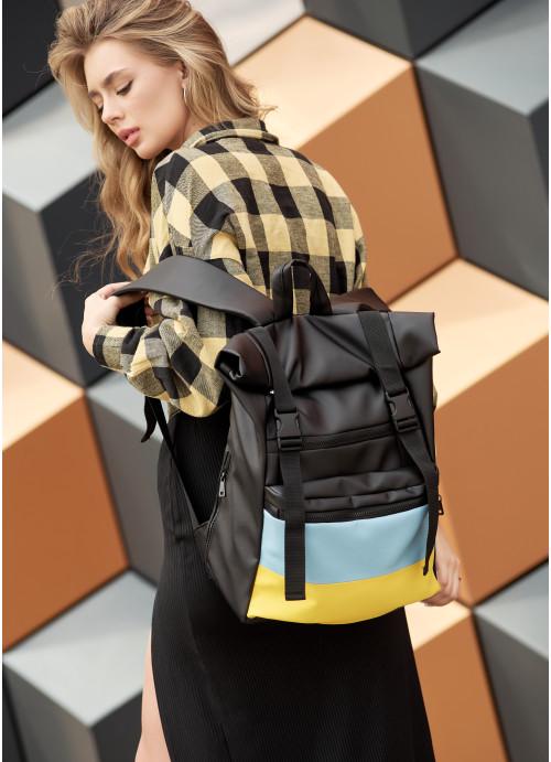 Городской рюкзак женский роллтоп Sambag с отделением под ноутбук Черный с флагом Украины (5740301641)