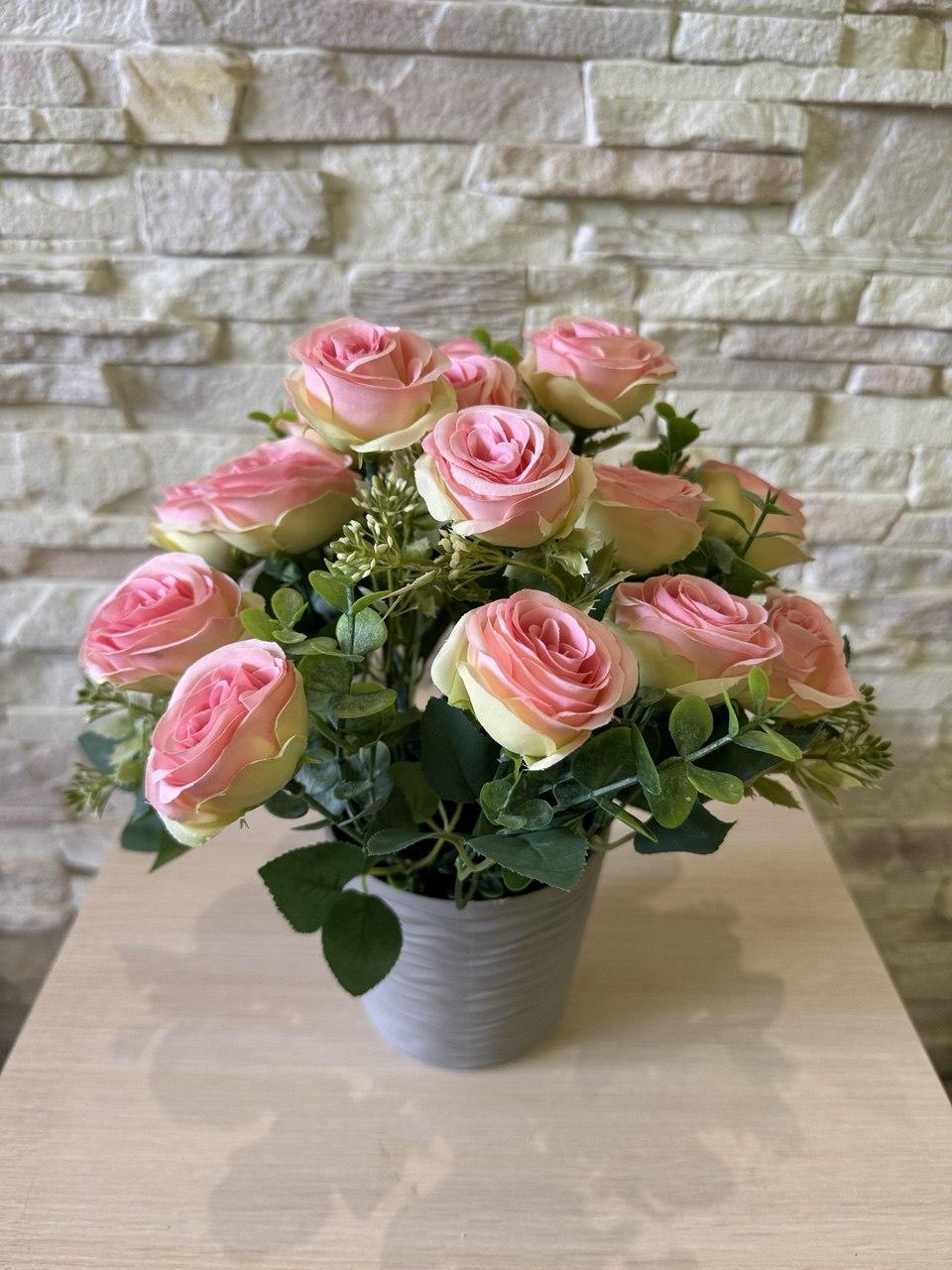 Букет троянди в кашпо ПЛАСТМАКС Рожевий (R0203) - фото 2