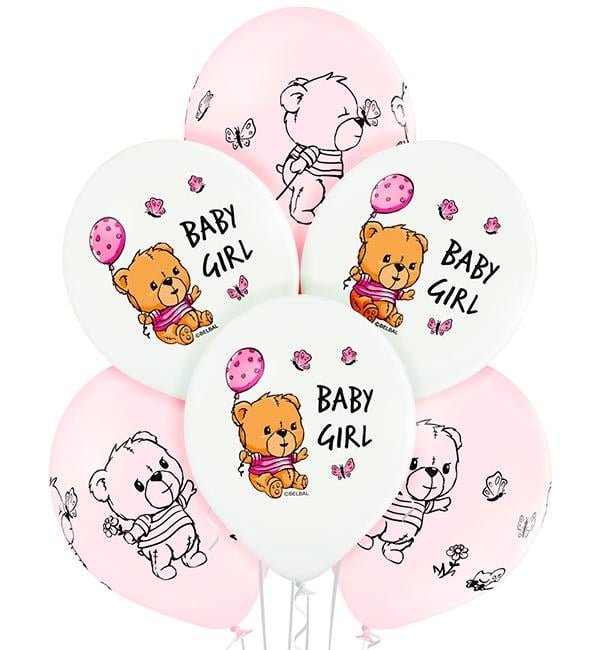 Воздушные шарики Baby Girl мишка 5 шт. 30 см