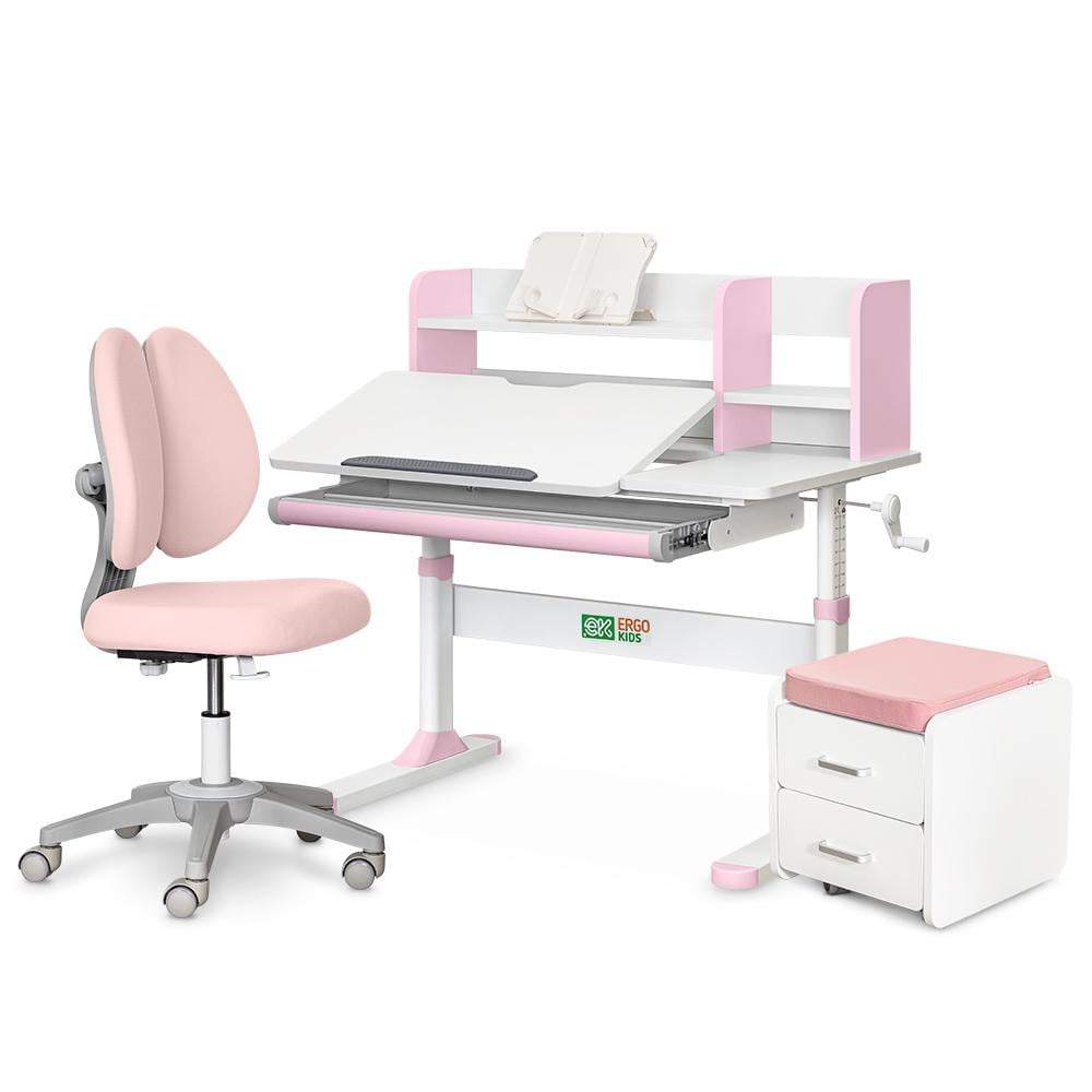 Парта дитяча шкільна Ergokids TH-330/крісло Sprint Duo Lite/тумба BD C-3 Рожевий