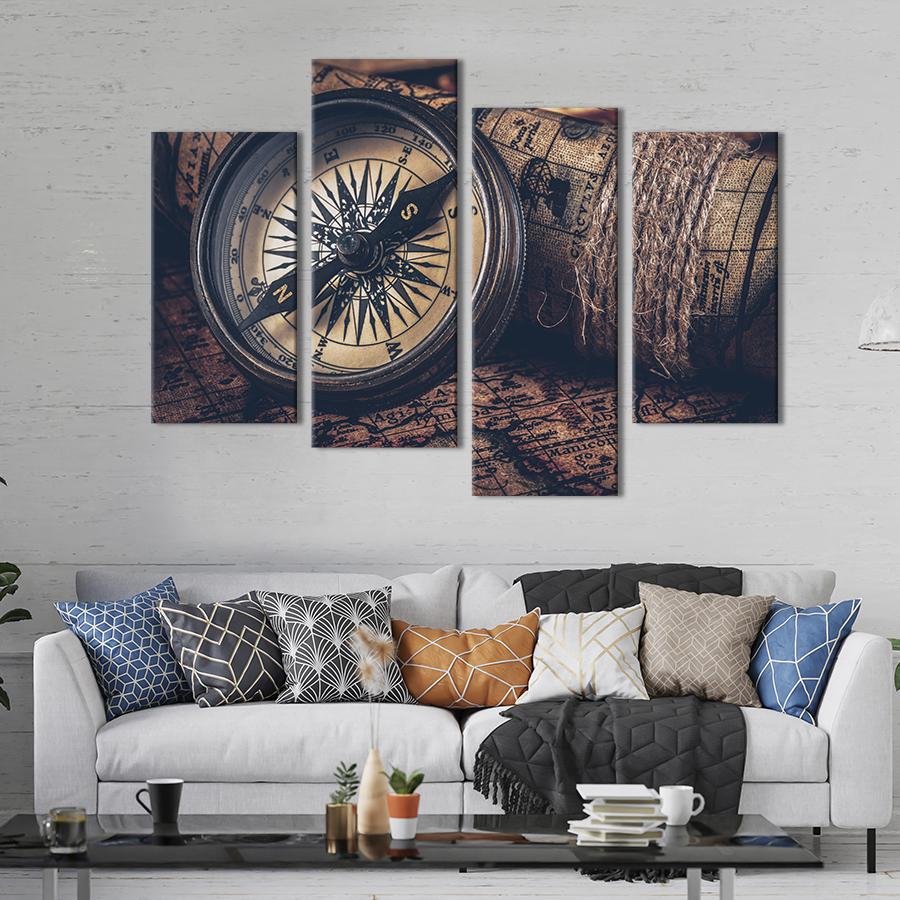 Картина модульная из 4 частей Compass и карта капитана L 129x90 см (529-42)