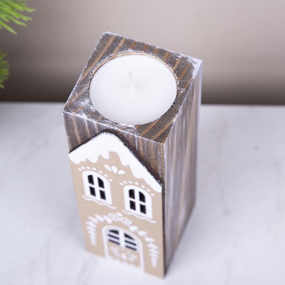 Підсвічник дерев'яний із хатинкою у формі печива 14 см (5162-8) - фото 2