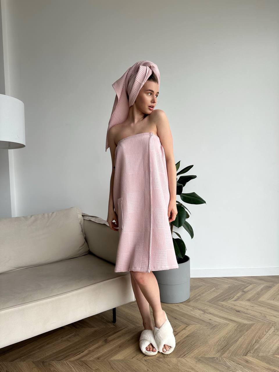 Полотенце женское для бани вафельные на резинке с парео S/XL (К0408В-3)