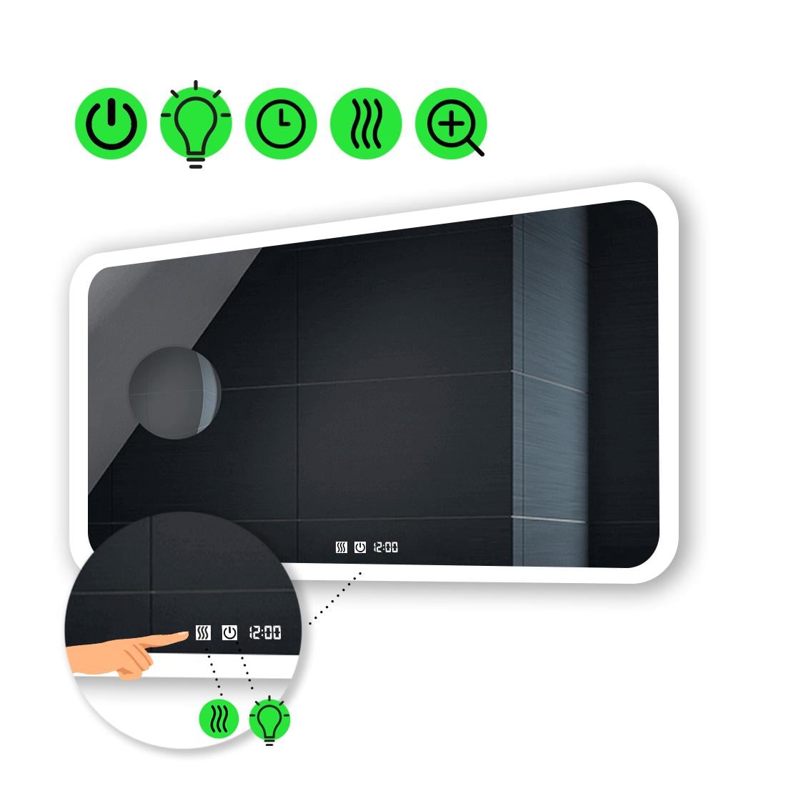 LED-зеркало 80x70 см с двумя сенсорами/часами/подогревом и линзой без подсветки Ahana (Ahanag51)