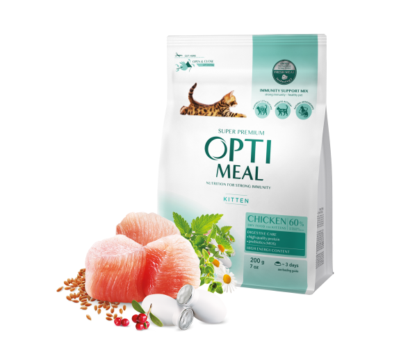 Корм сухий для кошенят Optimeal kittens з куркою 200 г Корм сухий для кошенят Optimeal kittens з куркою 200 г
